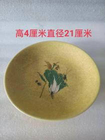 66_雍正，姣黄釉白菜纹赏盘