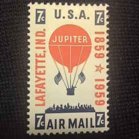 USA127美国邮票1959年 木星号气球运载邮件首航纪念 美国国旗 雕刻版外国邮票 新 1全 背瑕 软痕