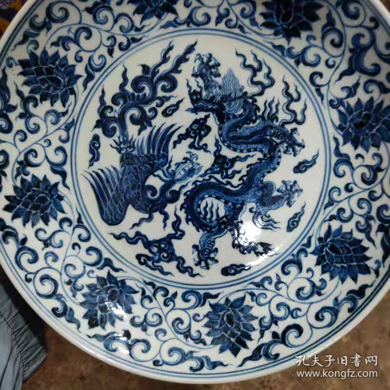明青花龙凤纹盘
