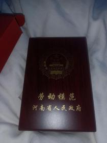 河南省劳动模范奖章2014年颁发的，纯铜镀真金的，当年也就二三十个流入收藏领域。规格高，做工精美，市场上四五百元以上的高档徽章证章功章系列