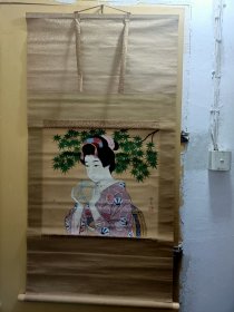 重彩人物画，少女捧圆球图，落款为康之，年份比较久远，人物栩栩如生 尺寸123*64画芯50*46 编号，人物仕女图c1