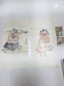 老干部委托2件纯手绘漫画！62+33cm，买家自己鉴定工艺品不退换