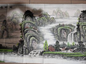 画家 刘磊 小六尺山水《福地雅居》178x68厘米 字画为宣纸水墨纯手绘，因为后期还需要装裱才能悬挂，画芯折叠装信封发货 惠民价