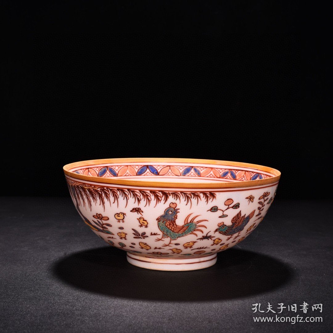 明成化五彩描金全家福鸡纹薄胎碗 高8.8厘米 宽21厘米