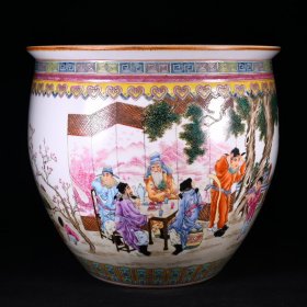 一九六二景德镇艺术瓷厂美研室绘粉彩广陵花瑞纹画缸