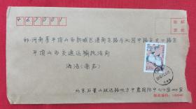 实寄封：2018年实寄封，从北京寄往平顶山市，贴 普31中国鸟1.2元邮票褐头凤鹛 ，有信扎