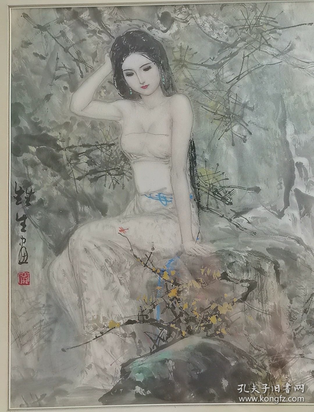 宁新生，广西著名人物画家，现已八十高龄，笔墨飘逸灵动，人物刻画栩栩如生，雅致高洁，整张画淡雅清新脱俗。精品人物画，保真。