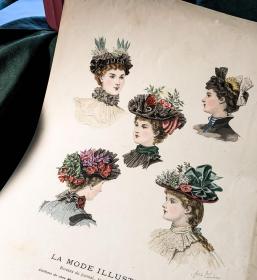 西洋古董1895法国巴黎女性时尚铜版画