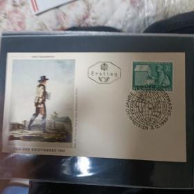 F1946外国信封奥地利邮票1965年邮票日- 邮递员投信 邮局邮政 雕刻版邮票 1全 首日封