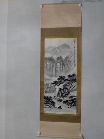 【日本回流】原装旧裱 佚名国画作品《松崖飞瀑》一幅，（纸本立轴，尺寸：101.5*43.5，款识：锦华）