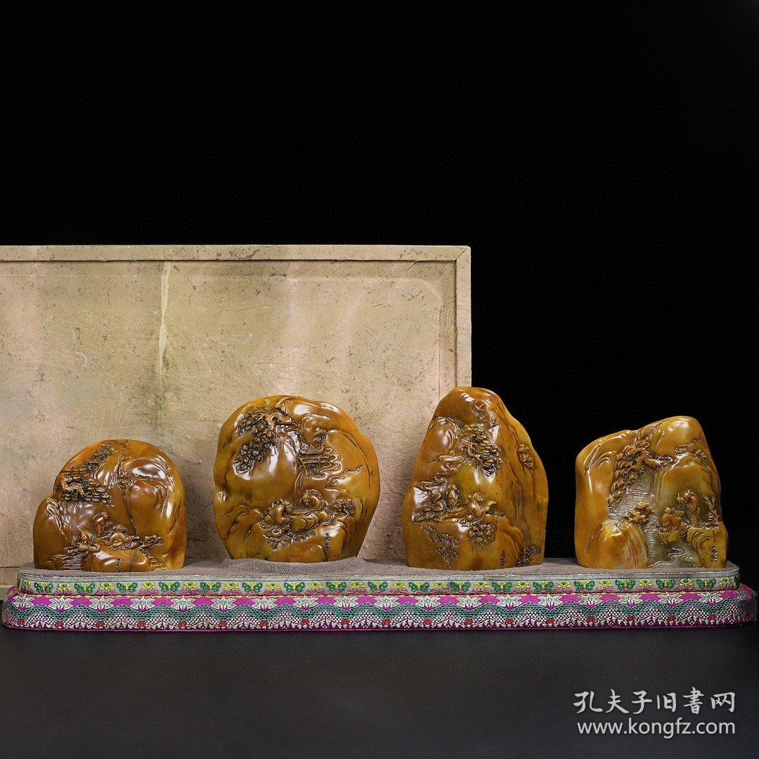 旧藏寿山石原石雕刻琴棋书画人物印章一套印章