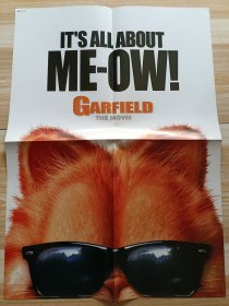 电影【加菲猫】看电影杂志海报，双面，另一面是【天赐】电影海报，尺寸57×32厘米左右。品相如图，保存完整，值得收藏。