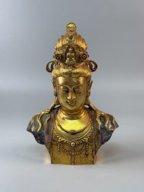 珍藏铜鎏金掐丝观音像 高30cm，宽20cm，重4700克