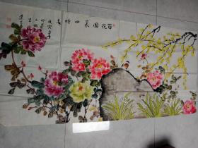 临沂已故著名画家刘连芬六尺整张牡丹迎春图一幅