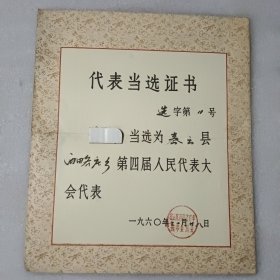 1960年 代表当选证书