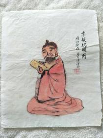 吴普溢人物画东坡玩砚图