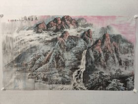 辽宁名家，吴成槐山水画大幅79×141cm《鸿运当头》，软片。吴成槐　（1943.12）辽宁美术出版社社长、总编辑、辽宁省美术家协会副主席，他的创作实践丰富而且漫长，曾出版发行二十余部画册、千余幅插图、速写等作品，出版个人专著数本。（保真书画）