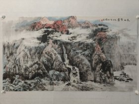 辽宁名家，吴成槐山水画大幅79×141cm《天成圣景》，软片。吴成槐　（1943.12）辽宁美术出版社社长、总编辑、辽宁省美术家协会副主席，他的创作实践丰富而且漫长，曾出版发行二十余部画册、千余幅插图、速写等作品，出版个人专著数本。（保真书画）