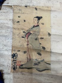 傅抱石，中国国画大家，老人一辈子旧藏，真假自鉴，亏本清货，规格：32*19厘米，仕女图，线条老辣，意境深远。