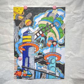 青少年科学幻想绘画展览作品（2021年，小学生科幻绘画作品，亲手动手绘画的。）（尺寸53×38厘米左右）
