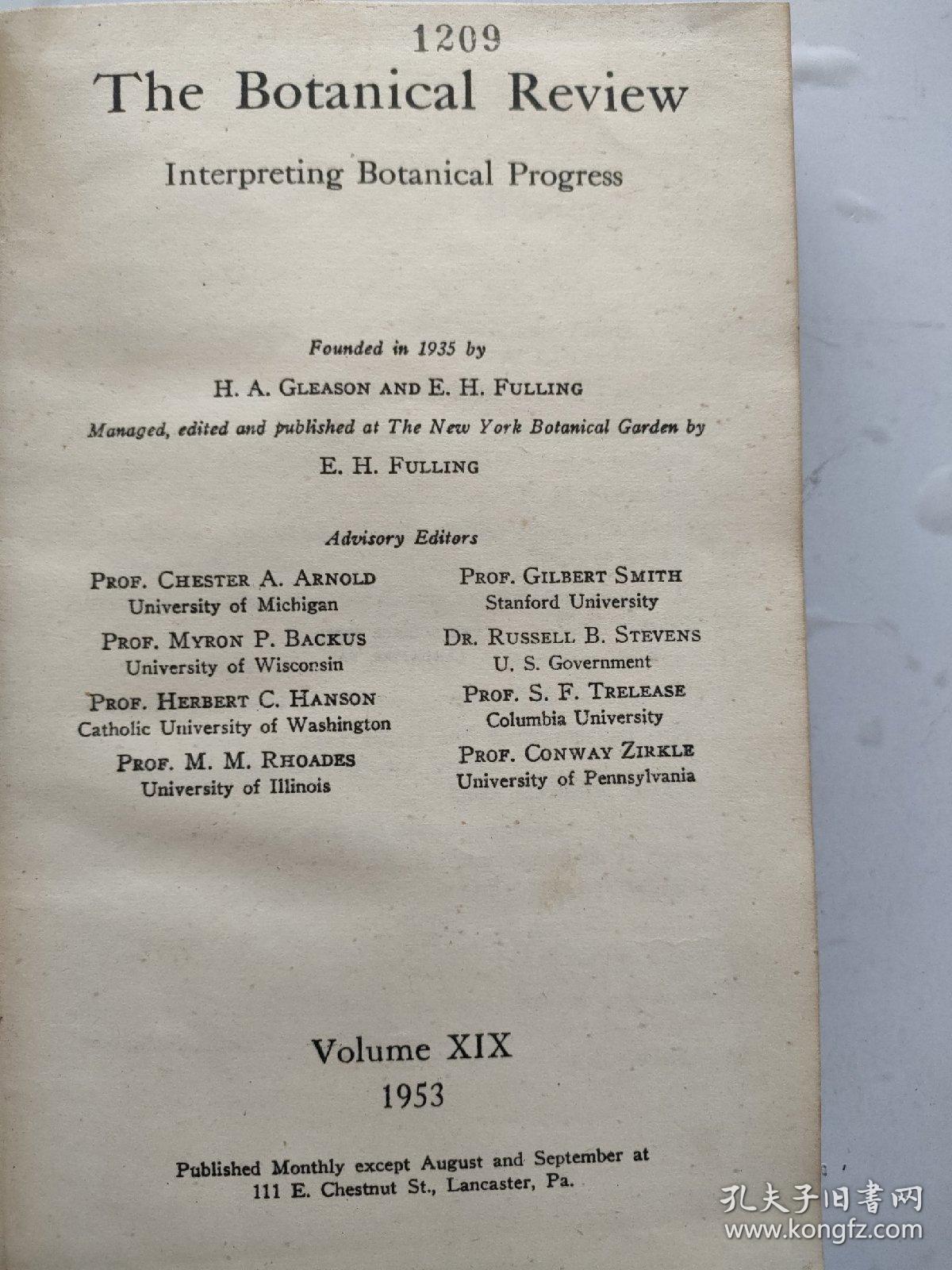 外文版 英文版 植物学评论第十九卷（1953年）硬精装16k  外品如图所示  内页无写划 好品