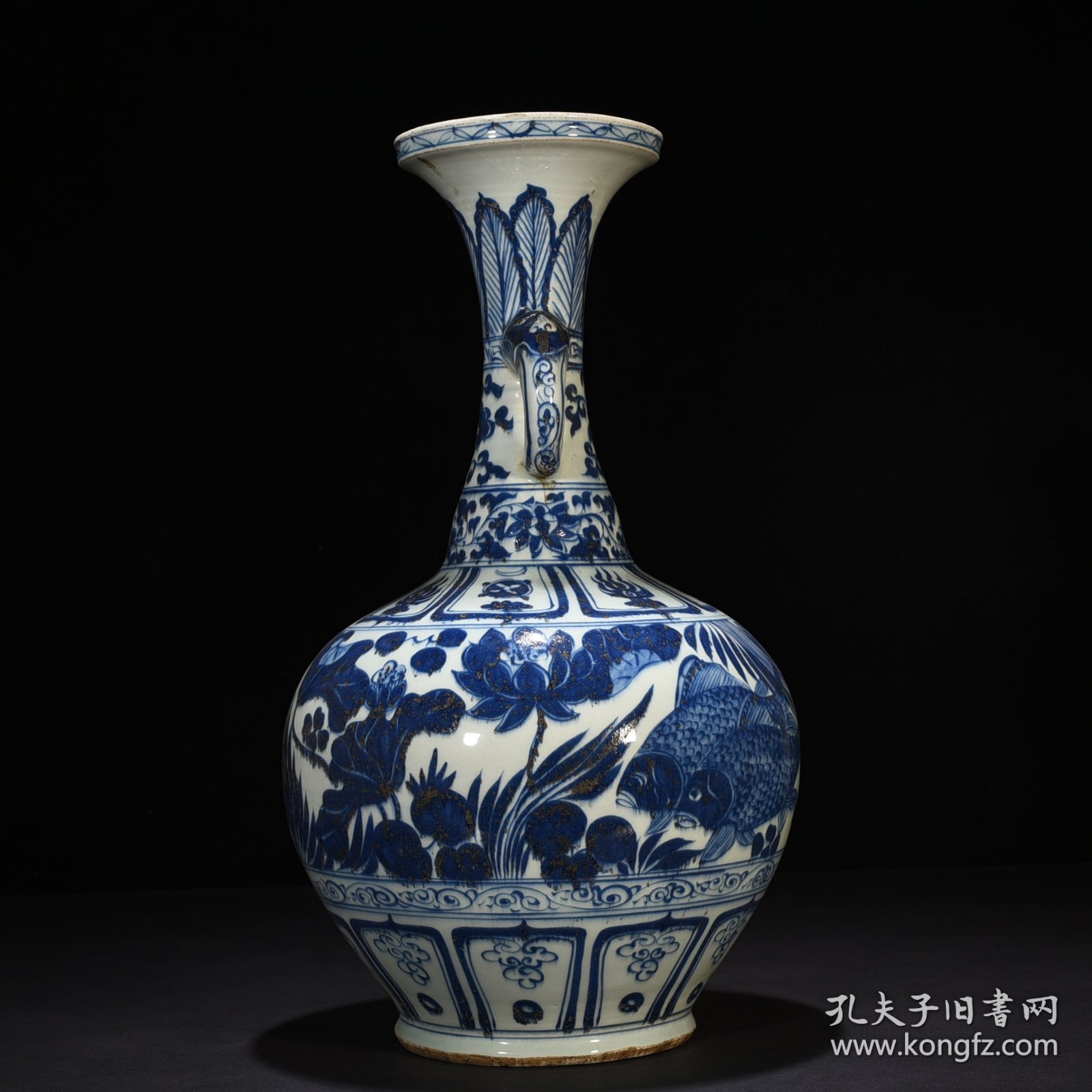 元青花鱼藻纹双耳瓶 50*30厘米