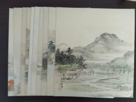 老册页，同一画家，山水册页10幅，画在硬卡纸上。