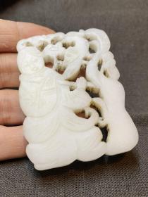 花鸟 人物 吹笛童子白玉牌