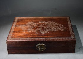 花梨木掐银丝双龙戏珠收纳盒 尺寸: 高8厘米 长35厘米 宽26厘米