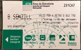 车船票收藏 欧洲（巴塞罗那）地铁票 货号：15678