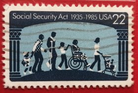 美国邮票 1985年 社会保险法案 社会保障法案50周年 1全信销