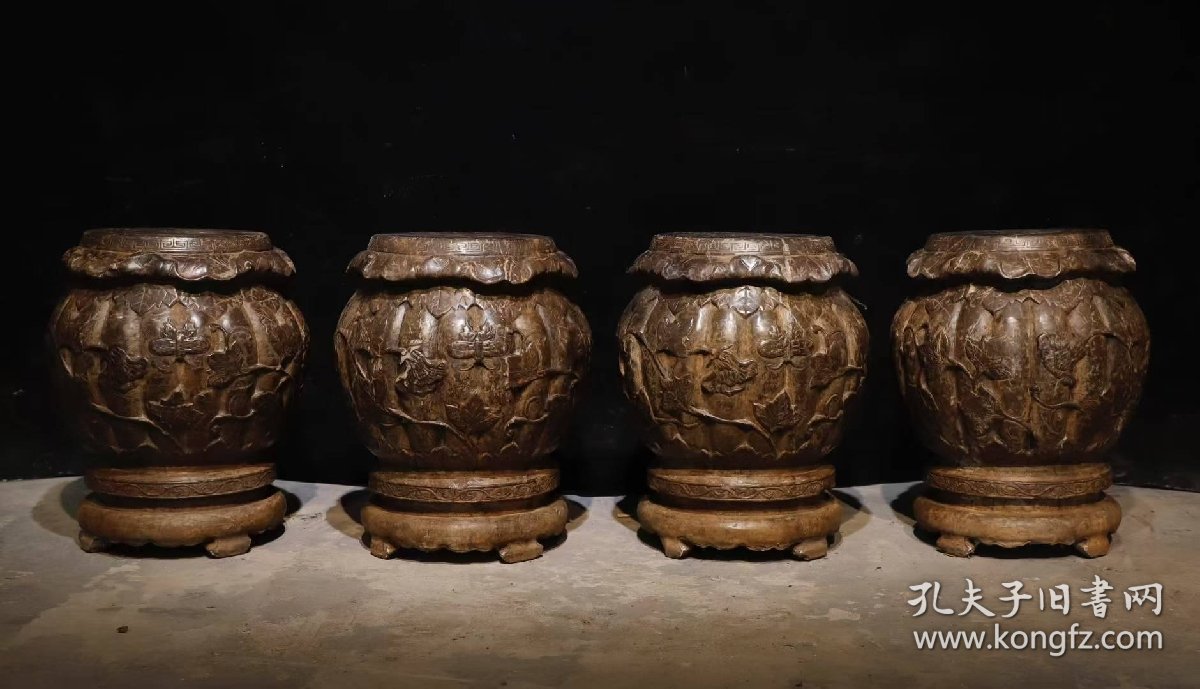 （议价） 清代青石瓜棱花纹绣墩一套高52cm最大直径40cm面直径27cm