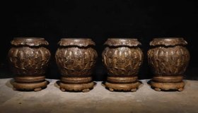 （议价） 清代青石瓜棱花纹绣墩一套高52cm最大直径40cm面直径27cm