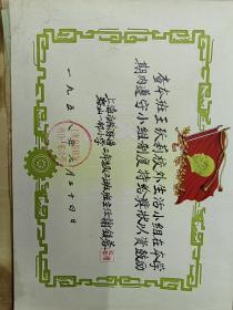 上海市榆林区一顿小学，校外生活小组，奖状