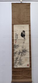 原裝老裱老花鸟画封猴图立轴，品相完好，画工精美，陈半丁画心尺寸7628公分