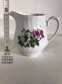 10cm中国界牌底款老瓷公道杯分茶器茶杯567湖南醴陵瓷系国营老厂大球泥瓷杯筋纹胎经典花卉纹饰