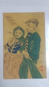 日本著名画家竹久梦二实寄手绘明信片一张绝无仅有，寄给日本社会活动家幸德秋水的