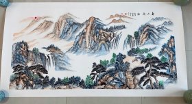 山水画，浅绛风格山水画，山东省美协会员徐全斗老师山水，1953年生于潍坊高密，先后师从国画大家徐恭德老师和中书协齐斌老师，绘画了四十多年，逐步形成了自己的风格，年轻时作品曾入选过山东省美协主办“跨世纪中国书画精品展”并获二等奖。拖了个底，回家可以直接装框了。