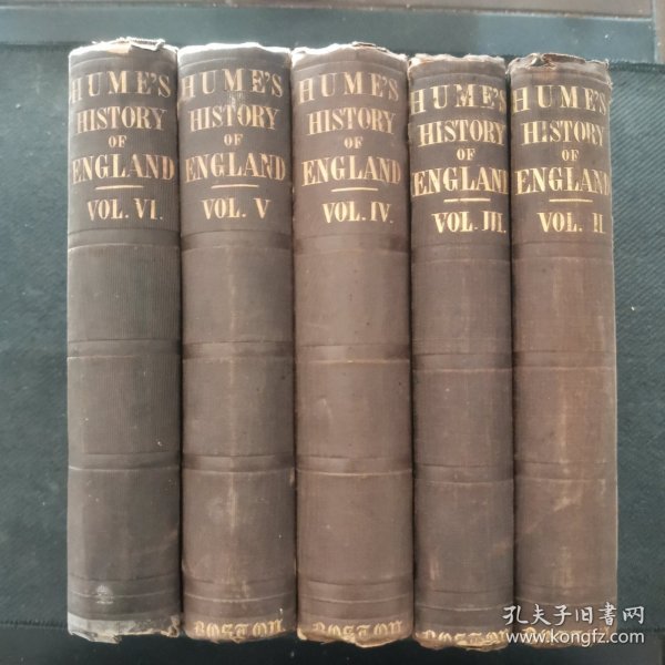 【英文原版书】The history of England 大哲学家休谟《英国史》六卷本，存2-6卷，缺第1卷 1858年出版