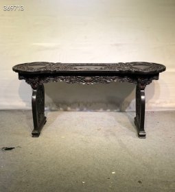 珍藏小叶紫檀高浮雕荷花条案