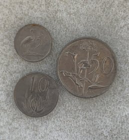 南非1965年5分总督祖鲁 仙鹤 10分芦荟 1975年50分 镍币17-27mm