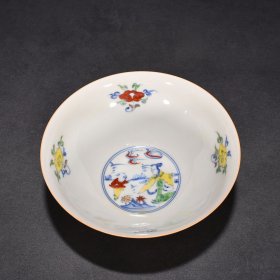明成化红胎斗彩描金美人带子纹薄胎碗6*16.5厘米