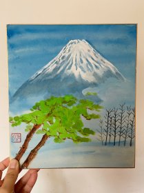 506日本卡纸色纸画，回流老字画。纯手绘，写意国画，水墨画。色纸。山水