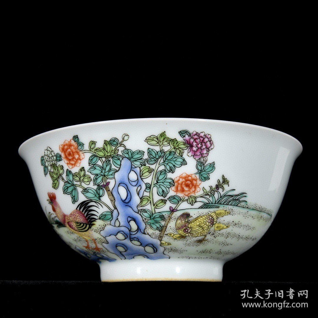 清雍正珐琅彩贾昌斗鸡故事纹碗一对；6.9x15厘米