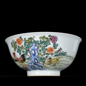 清雍正珐琅彩贾昌斗鸡故事纹碗一对;6.9x15厘米