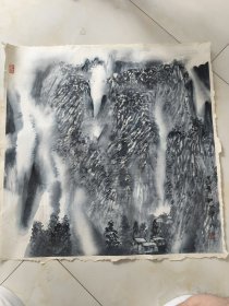 时振华国画山水 四尺斗方 框子已拆，品相如图 时振华，1958年生于潍坊，中国美术家协会会员、山东省美术家协会主席团成员、山东省中国画学会副会长、山东美术家协会山水画艺委会副主任、山东画院院聘画家、潍坊市美术家协会名誉主席、潍坊同志画社社长、潍坊艺术馆研究馆员。擅长山水、花鸟画。获中国文联、中国美协评定的“97中国画坛百杰”荣誉称号；获中国“星锐榜”2019艺术传承盛典“德艺双馨”艺术贡献者奖