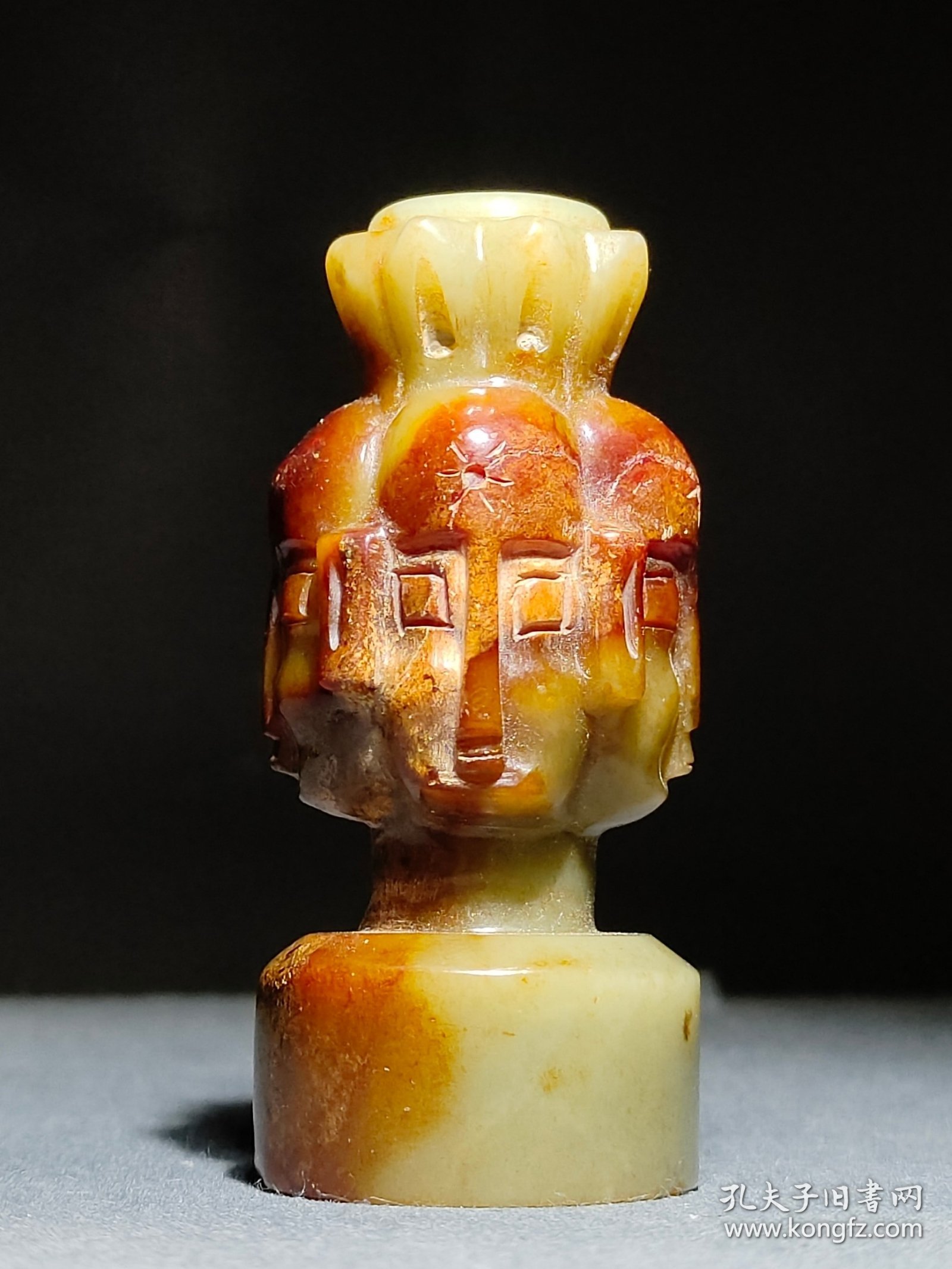 和田玉四面佛印章，包浆醇厚