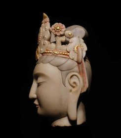 (议价) 北齐汉白玉彩绘观音头高38cm_2