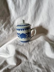 老物件五六十年代景德镇带把盖杯手工煤窑厂货景德镇陶瓷杯收藏品