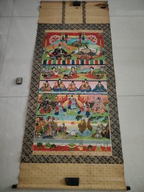 （4）立轴老画，双木轴头完整，彩色印刷，原装旧裱 人物画，品相如图 尺寸158cmX66cm